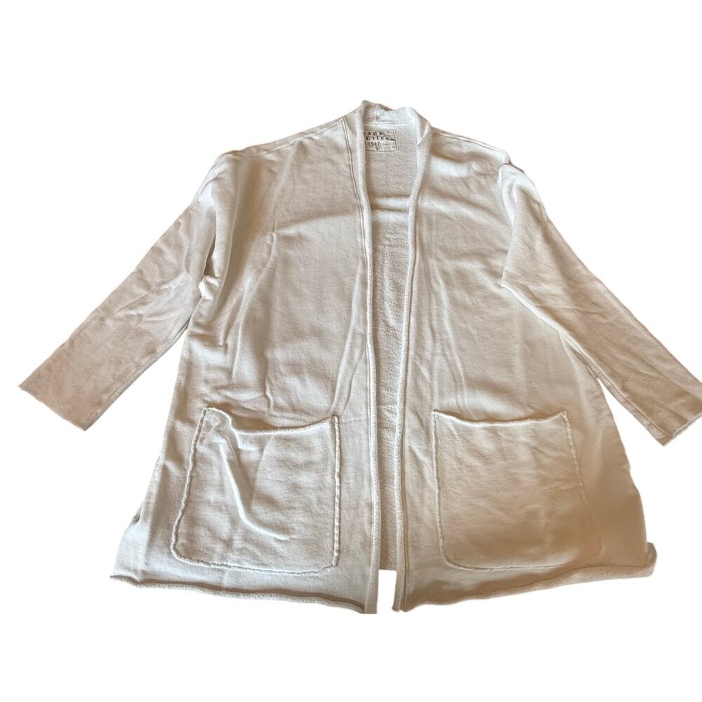 Frank & Eileen TEE LAB Womens L White Cardigan Open Front Cotton Pocket Cozy